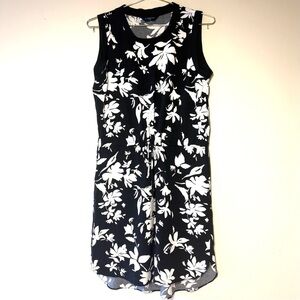 Denver Hayes Black and White Floral Midi Dress, Sz M, drawstring plus pockets
